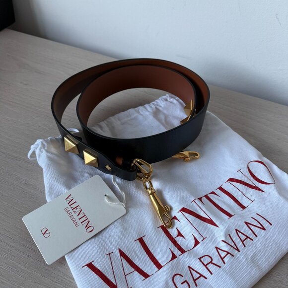 NWT Valentino Garavani Reversible Bag Strap Black Leather Gold-tone Roman Studs
